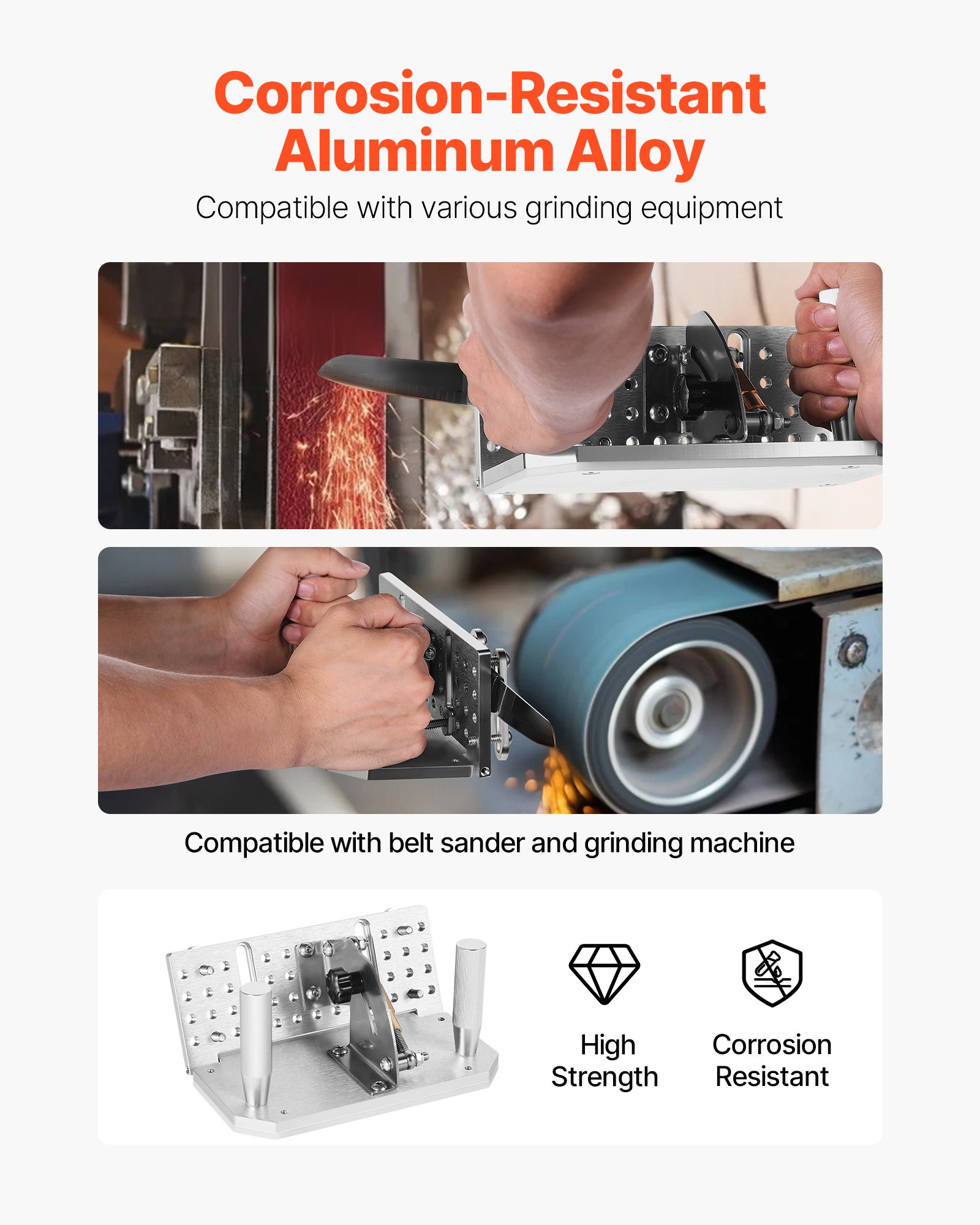 Ostrzałka do szlifierek taśmowych VEVOR, stop aluminium, regulowana w zakresie 85°-115°, z 2 uchwytami, ostrzałka do noży, kompatybilna ze szlifierkami taśmowymi, szlifierkami stołowymi, temperówkami, szlifierkami taśmowymi
