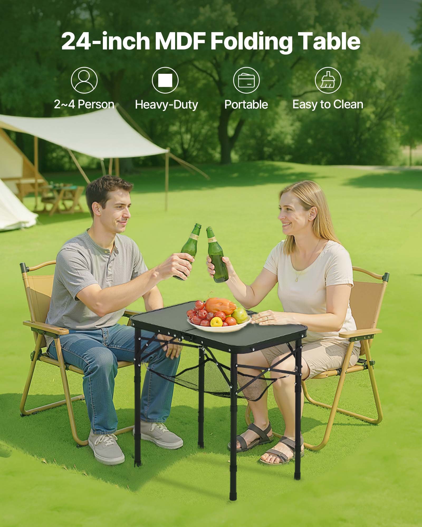 VEVOR Składany stół bufetowy, przenośny, uniwersalny, 60 x 40 cm, stół z regulacją wysokości (dla 2-4 osób) z uchwytem do przenoszenia, stół ogrodowy, stół kempingowy na imprezy, pikniki, grille kempingowe, czarny
