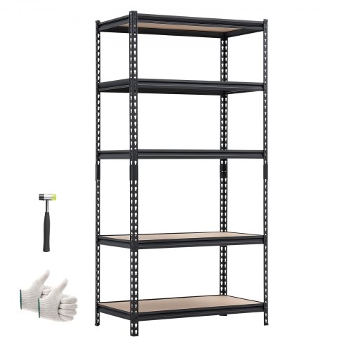 Regał półkowy VEVOR o dużej wytrzymałości, regał magazynowy z 5 półkami, 923 x 415 x 1813 mm, nośność 907,2 kg, rama stalowa, półki MDF, podzielna i regulowana konstrukcja, funkcja stołu warsztatowego, elastyczny regał do domu, magazynu, warsztatu