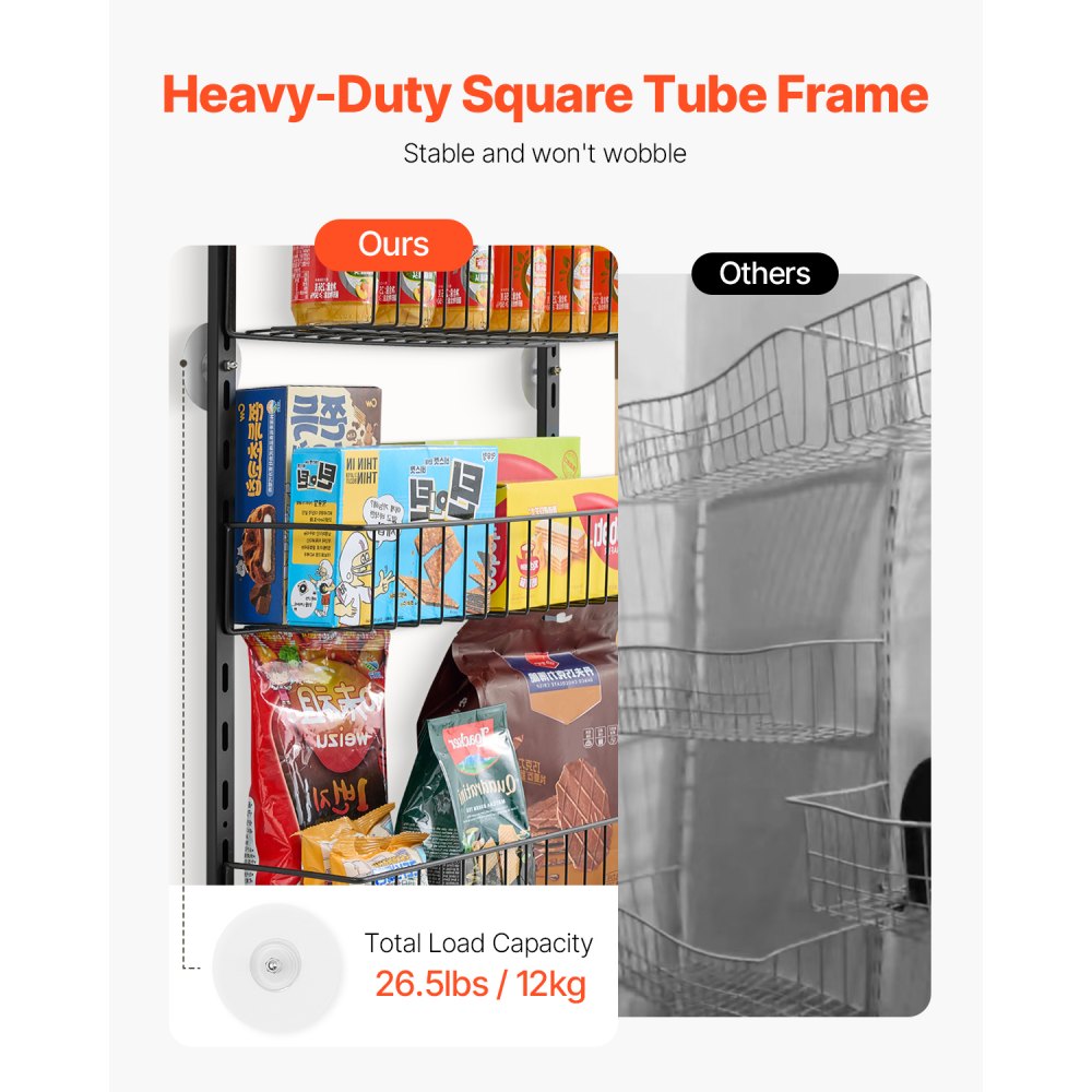 VEVOR Organizer do szafki spiżarniowej, zawieszany na drzwiach, 8-poziomowe stalowe wieszaki na przyprawy, regulowane półki ścienne, do kuchni i łazienki, czarny