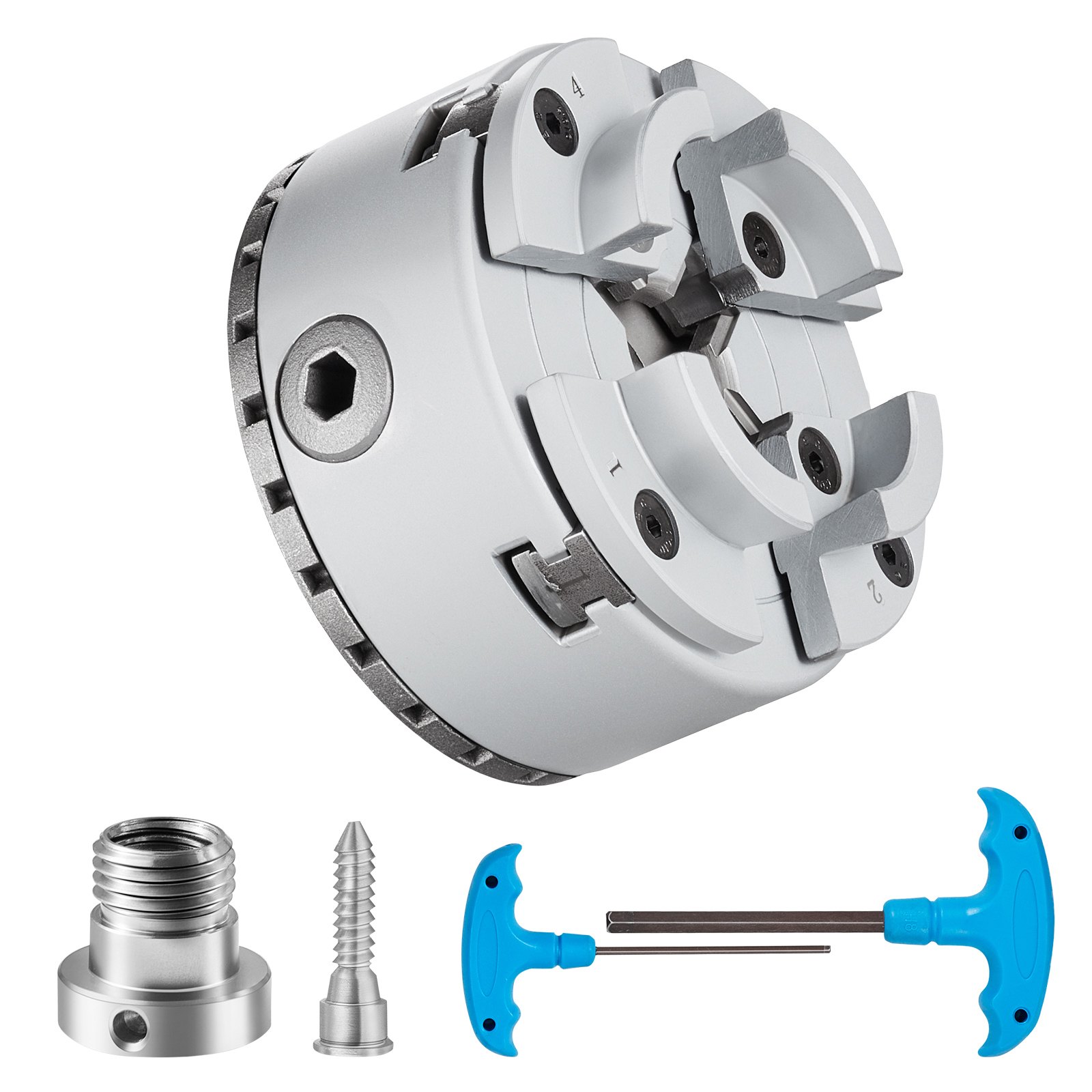 VEVOR Uchwyt tokarski KP96 Uchwyt tokarski 4-szczękowy φ96 mm z 45# Zakres mocowania 32-70 mm Gwint wewnętrzny uchwytu M33 x 3,5 TPI Dokładność ustawienia tokarki ≤0,3 mm Uchwyt tokarski do drewna