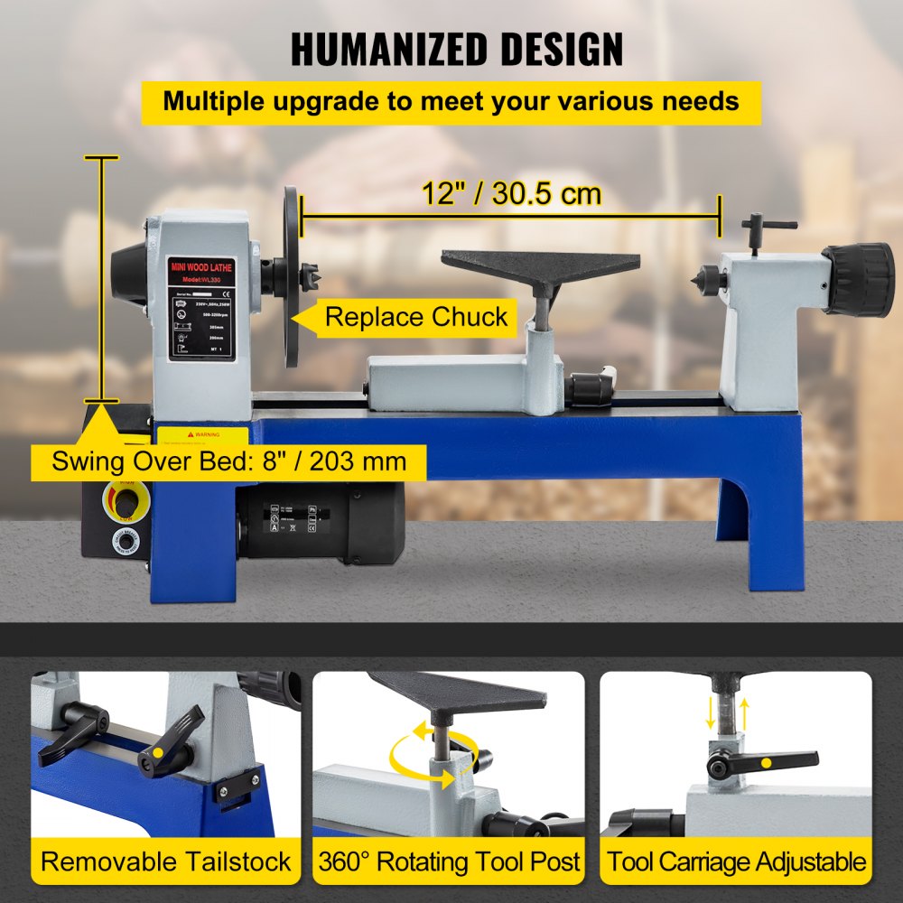 Tokarka VEVOR MC330 tokarka do drewna 500-3200 obr/min MT1 250 W