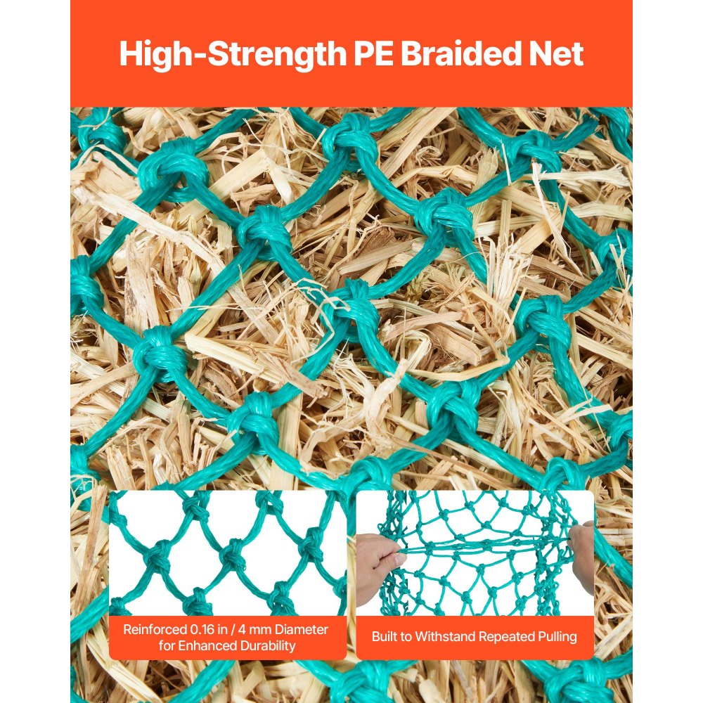 VEVOR Hay Nets for Horses, 4PCS, 0.9 m Extended Length, 38 x 38 mm Holes, PE Material, with Four Carabiner Hooks, Hanging Slow Feed Hay Nets for Horses, Sheep, Cattle, Alpacas, and Livestock