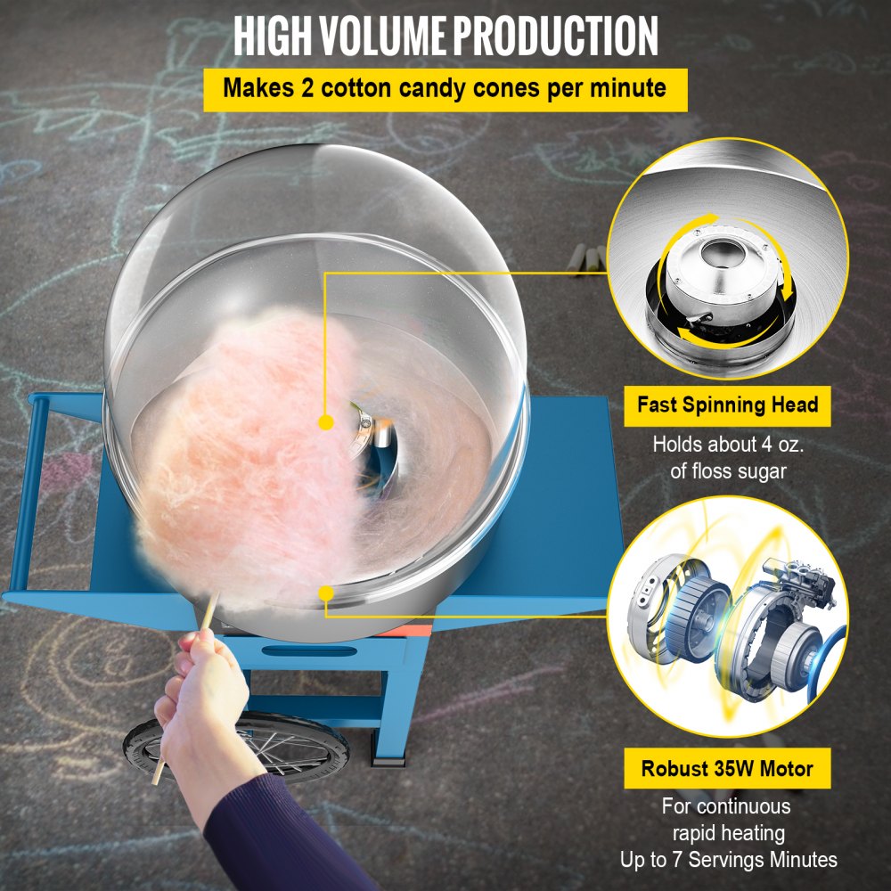 Elektryczna maszyna do waty cukrowej, profesjonalna maszyna do waty cukrowej z wózkiem i kapturkiem do użytku domowego