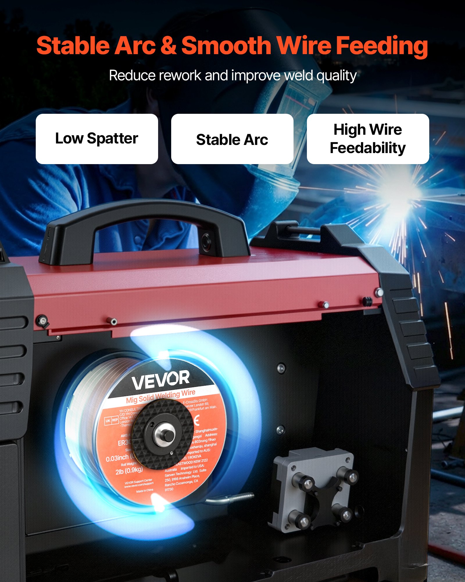 Drut spawalniczy VEVOR MIG 0,8 mm, drut spawalniczy lity ER308L, drut osłonowy, szpula drutu ze stali nierdzewnej o masie 0,9 kg i dużej pojemności do spawania w osłonie gazów w każdej pozycji, 1 szt.