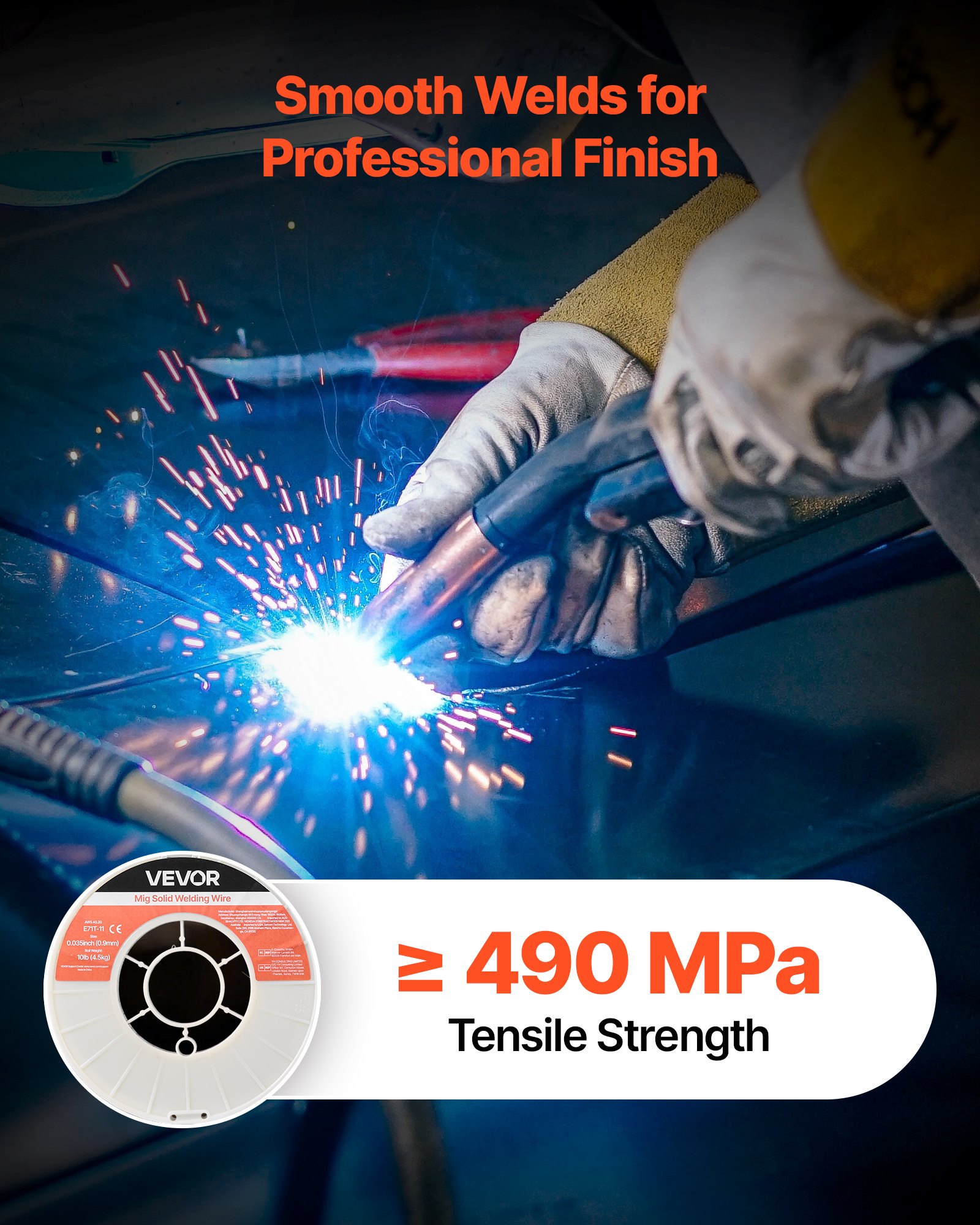 VEVOR Flux Core MIG Welding Wire, E71T-11 0.9mm 4.5kg, Gasless Mild Steel Welding Wire with Low Spatter for All Position Arc Welding, Self-Shielded for Outdoor Use