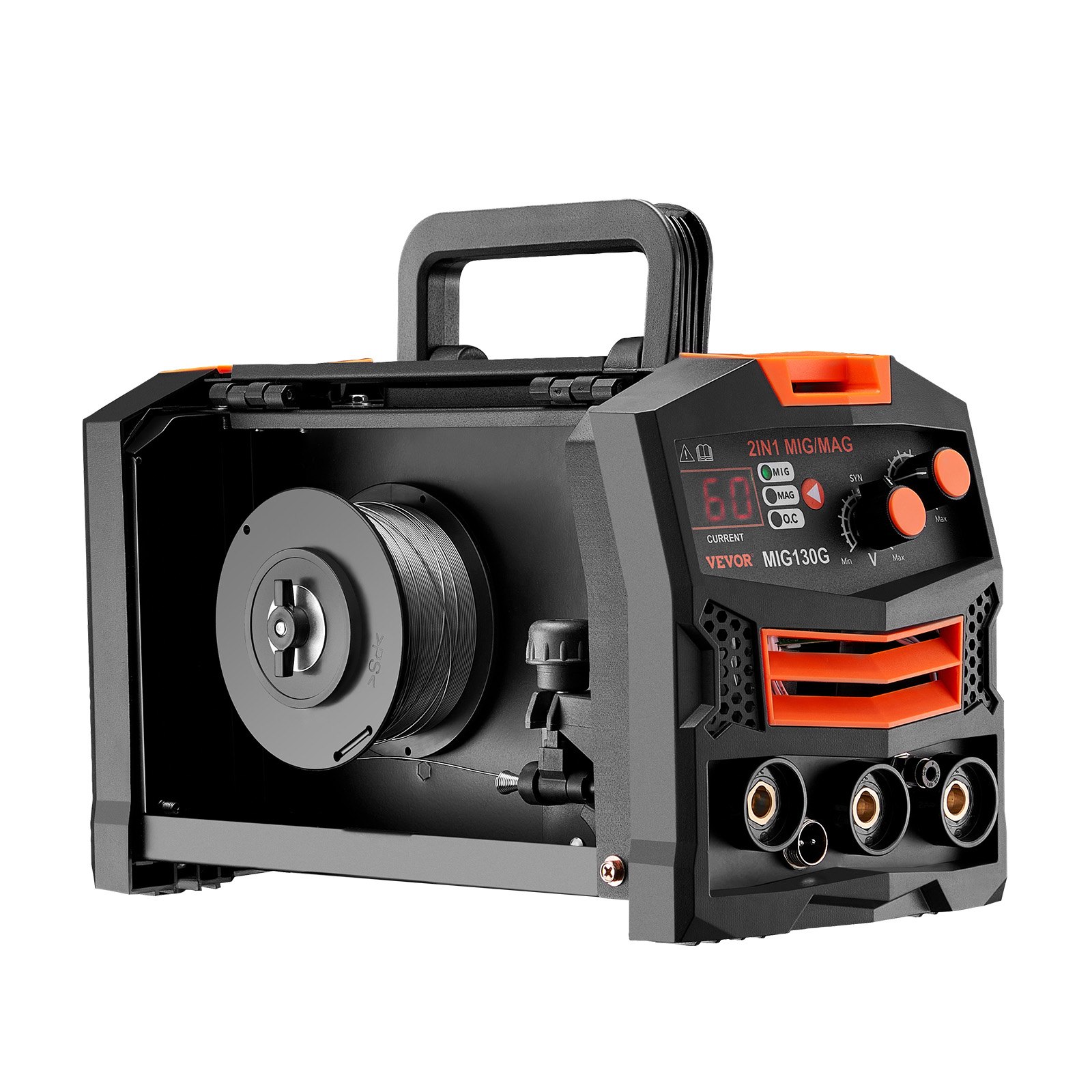 Spawarka VEVOR MIG, synergiczna spawarka MIG 130 A, 2 w 1, spawarka MIG z drutem rdzeniowym topnikowym i technologią inwertorową IGBT, spawarka MIG z technologią inwertorową IGBT i wyświetlaczem cyfrowym