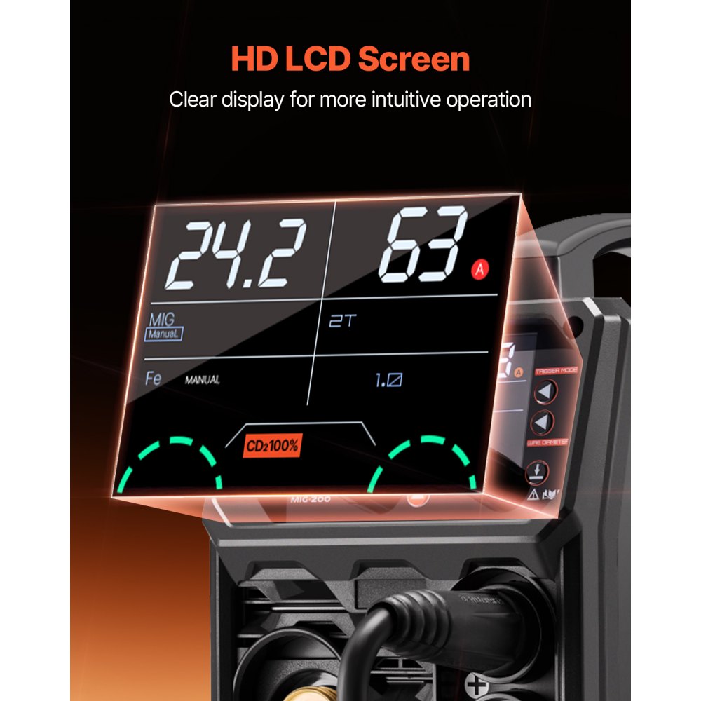 Spawarka VEVOR MIG, synergiczna spawarka MIG 200 A, 4 w 1, spawarka wieloprocesowa MIG/spawarka rdzeniowa MIG/Stick/Lift TIG z technologią inwertorową IGBT i wyświetlaczem LCD