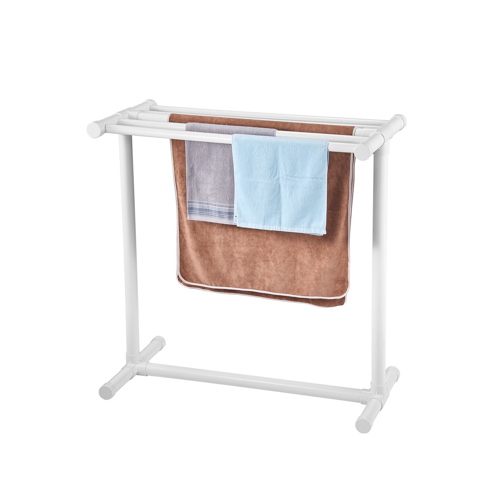 VEVOR Stojak na ręczniki z 5 drążkami, wolnostojący, do basenu spa, 102 x 46 x 102 cm, biały, udźwig 25 kg, stojak na ręczniki z PVC z 8 klipsami i 1 haczykiem