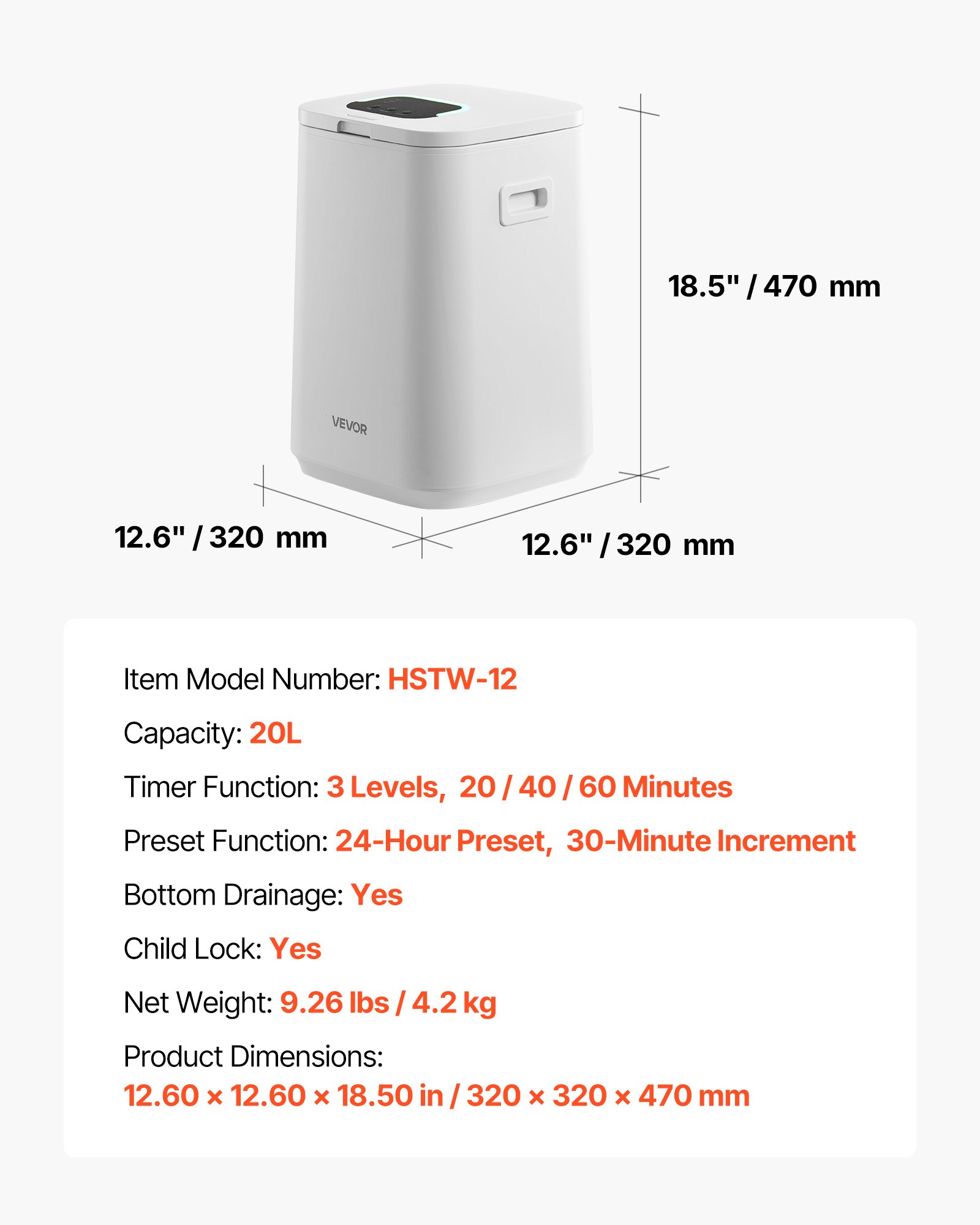VEVOR Podgrzewacz ręczników 20 l z wyświetlaczem LED i ustawieniami (timer i temperatura), blokadą bezpieczeństwa i 4 wieszakami, podgrzewacz ręczników do spa, domu, łazienki, pralni, biały