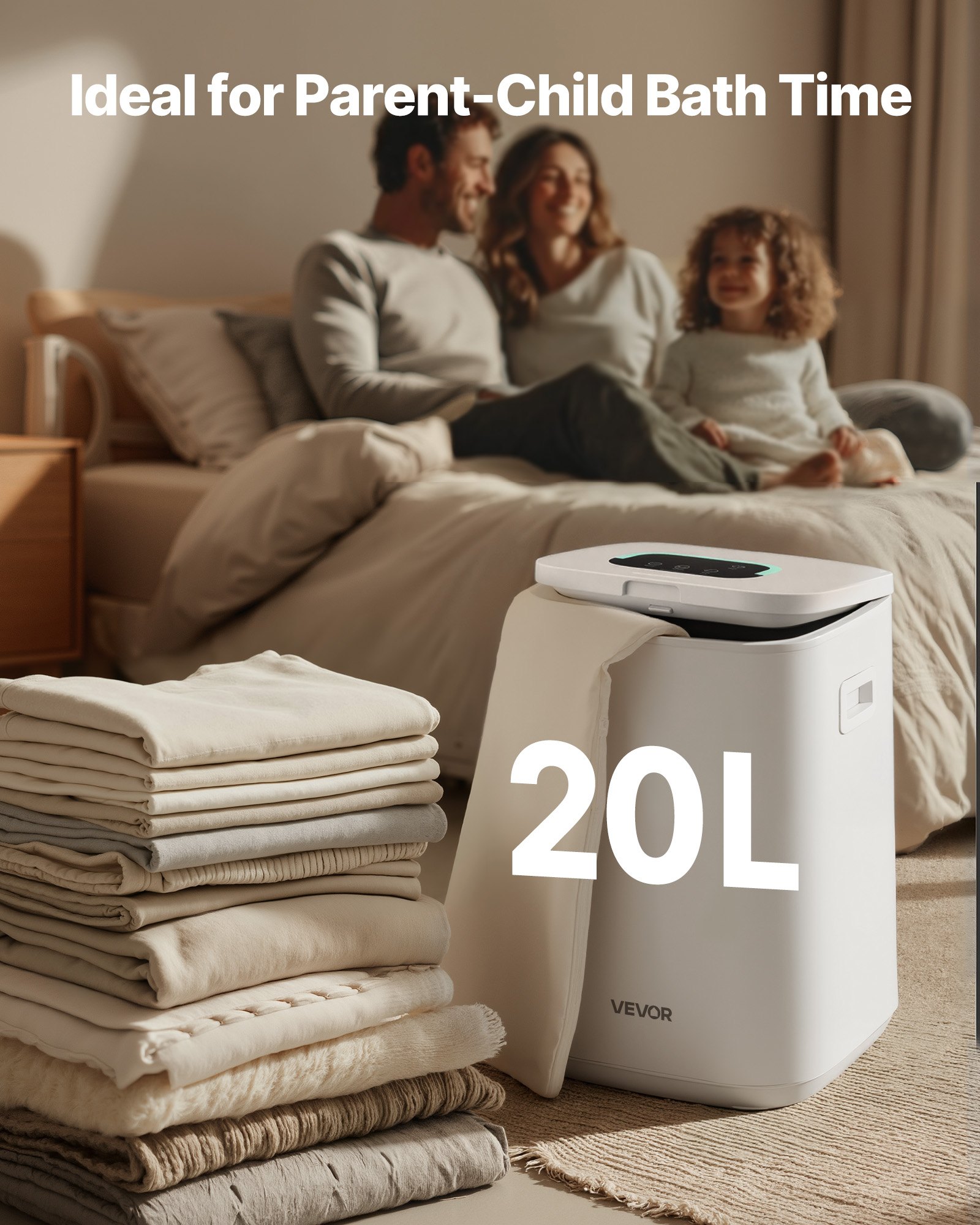 VEVOR Podgrzewacz ręczników 20 l z wyświetlaczem LED i ustawieniami (timer i temperatura), blokadą bezpieczeństwa i 4 wieszakami, podgrzewacz ręczników do spa, domu, łazienki, pralni, biały
