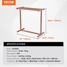 Wieszak na ręczniki VEVOR, wieszak na ręczniki z 5 wieszakami na ręczniki, wolnostojący, wieszak na ręczniki do basenów spa, 102 x 46 x 102 cm, brązowy, nośność 25 kg, wieszak na ręczniki PCV z 8 klipsami na ręczniki i 1 haczykiem