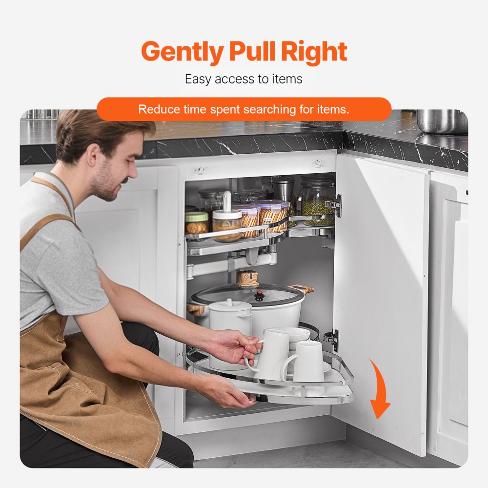 VEVOR Swivel Corner Cabinet Pull-Out Organizer for Wide Roller Shutter Cabinets, 2-Tier Height-Adjustable Swivel Tray, Soft-Closing Kitchen Cloud Roller Shutter Organizer, Open on the Left