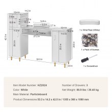 VEVOR Stół do manicure 1355 x 360 x 1080 mm Biurko do pielęgnacji paznokci Stacja do makijażu z szafkami do przechowywania Odporny na aceton Stół do stylizacji paznokci do stacji roboczej Spa Podpórka pod nadgarstek Biały