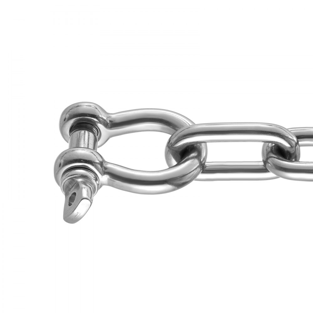 Łańcuch kotwiczny VEVOR, 6,1 m x 7,9 mm, łańcuch ze stali nierdzewnej 316, szekla łańcucha kotwicznego 9,5 mm, obciążenie zrywające łańcucha prowadzącego kotwicy 3230 kg, obciążenie zrywające szekli łańcucha kotwicznego 4291 kg, łańcuch kotwiczny do małych łodzi