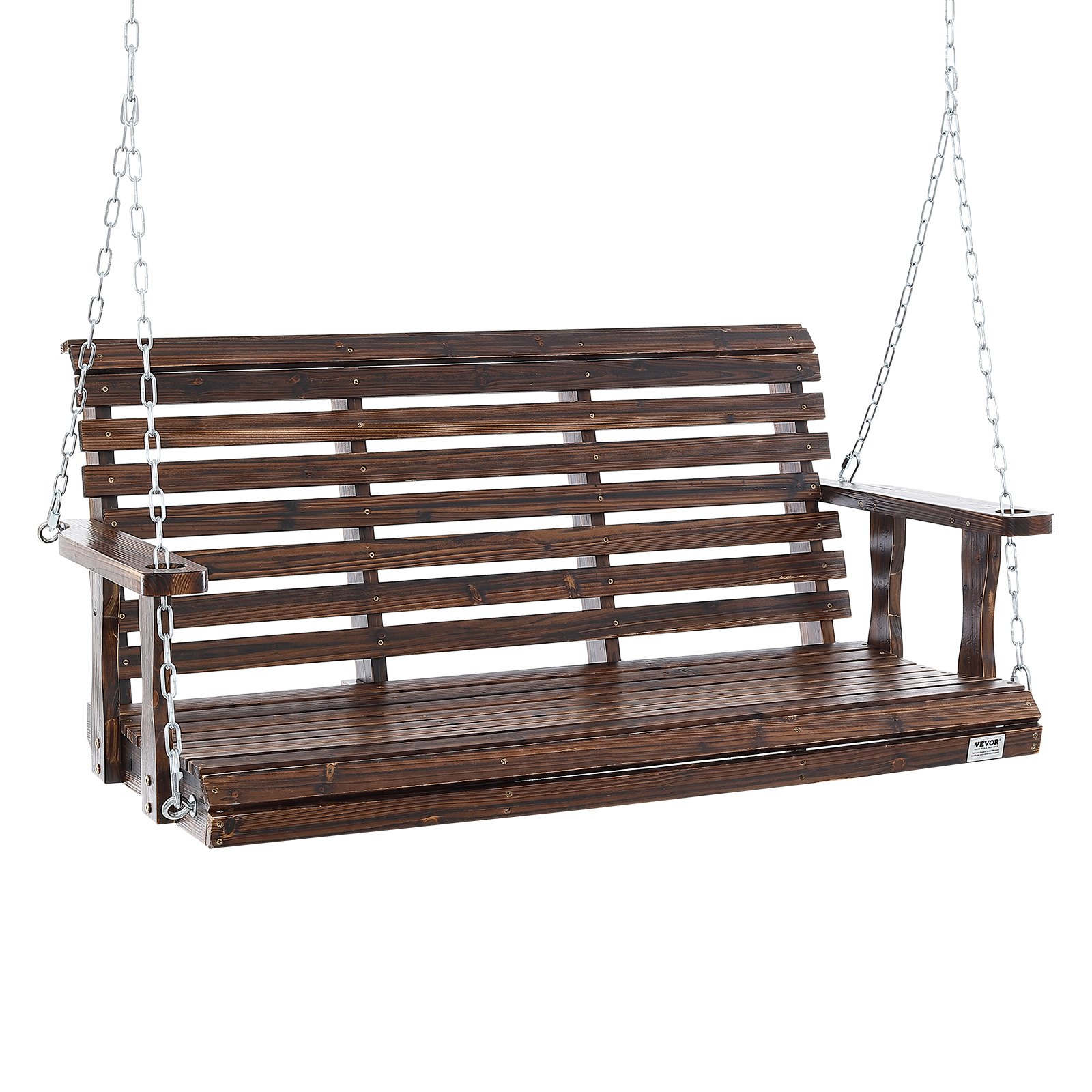 Huśtawka ogrodowa VEVOR z drewna cedrowego, 1370x710x600 mm, huśtawka tarasowa do ogrodu i na podwórko, zwiększona nośność 400 kg, solidna ławka bujana z łańcuchami do użytku na zewnątrz, brązowa
