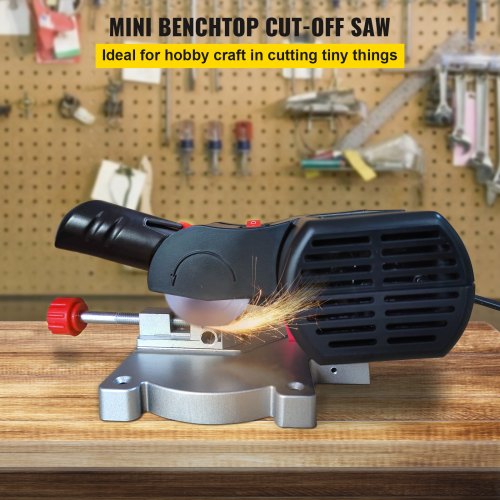 VEVOR Mini ukośnica 90 W Ukośnica, zawiera 3 x brzeszczoty 5 cm i 5,87 cm, 12/10/4 mm Mini piła do metalu Przenośna, 7800 RPM Ukośnica 0-45 ° Regulowana, do drewna, cynku, aluminium itp.