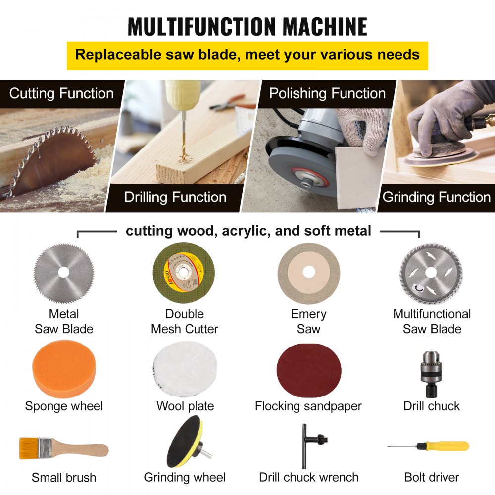 Wielofunkcyjna piła stołowa VEVOR 10000 obr./min 150 W Drewno Akryl