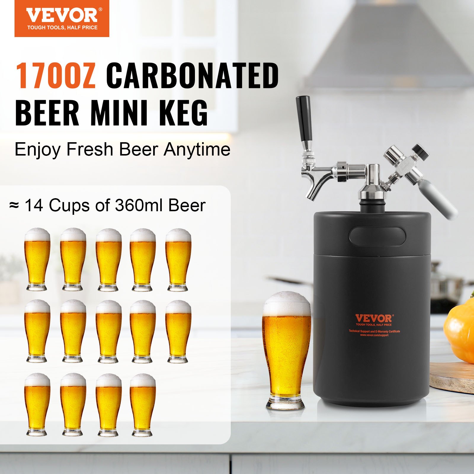 VEVOR Beer Tap System Mini urządzenie do warzenia piwa w beczce 5 l, przenośny zestaw beczek ciśnieniowych Mini system growlera do piwa w beczce ze stali nierdzewnej z regulowanym kranem 27 ℃, piwo lane, domowe warzenie świeże i gazowane