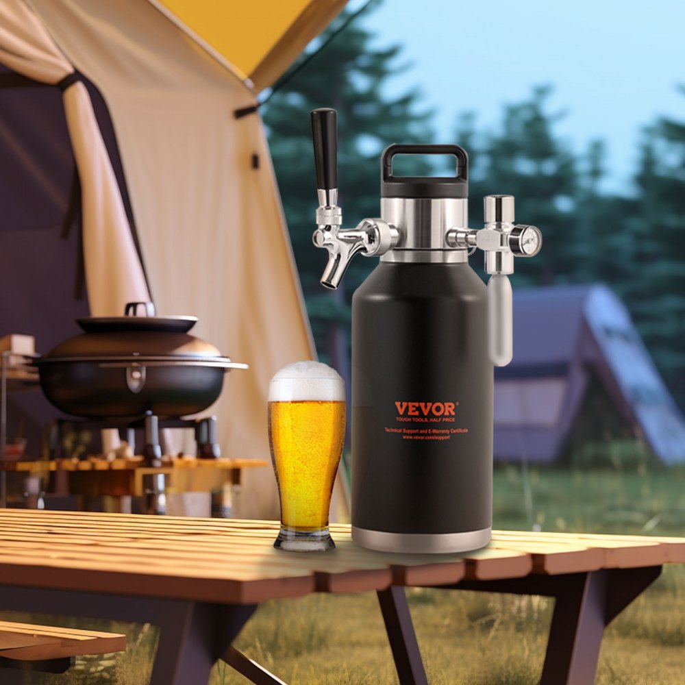 VEVOR Beer Tap System Mini Beer Keg Urządzenie do warzenia piwa 1,89 l, przenośny zestaw beczek ciśnieniowych, dwuwarstwowy system growler ze stali nierdzewnej, regulowany kran 27 ℃, piwo lane, domowe warzenie świeże i gazowane