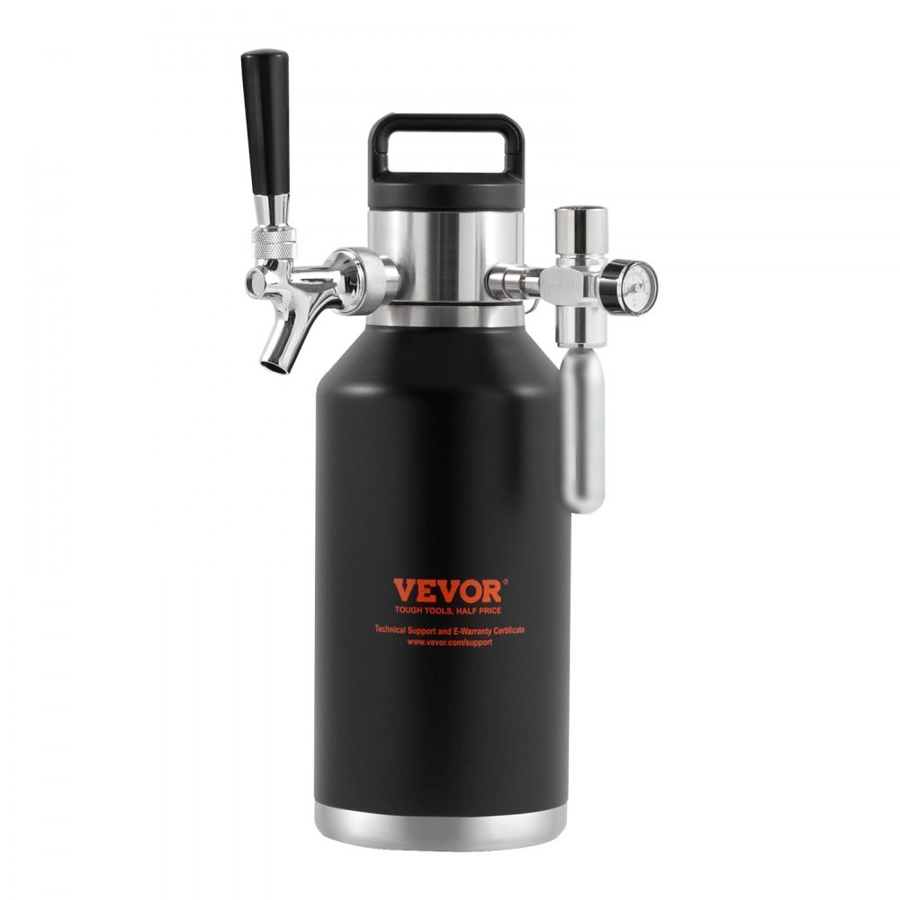 VEVOR Beer Tap System Mini Beer Keg Urządzenie do warzenia piwa 1,89 l, przenośny zestaw beczek ciśnieniowych, dwuwarstwowy system growler ze stali nierdzewnej, regulowany kran 27 ℃, piwo lane, domowe warzenie świeże i gazowane