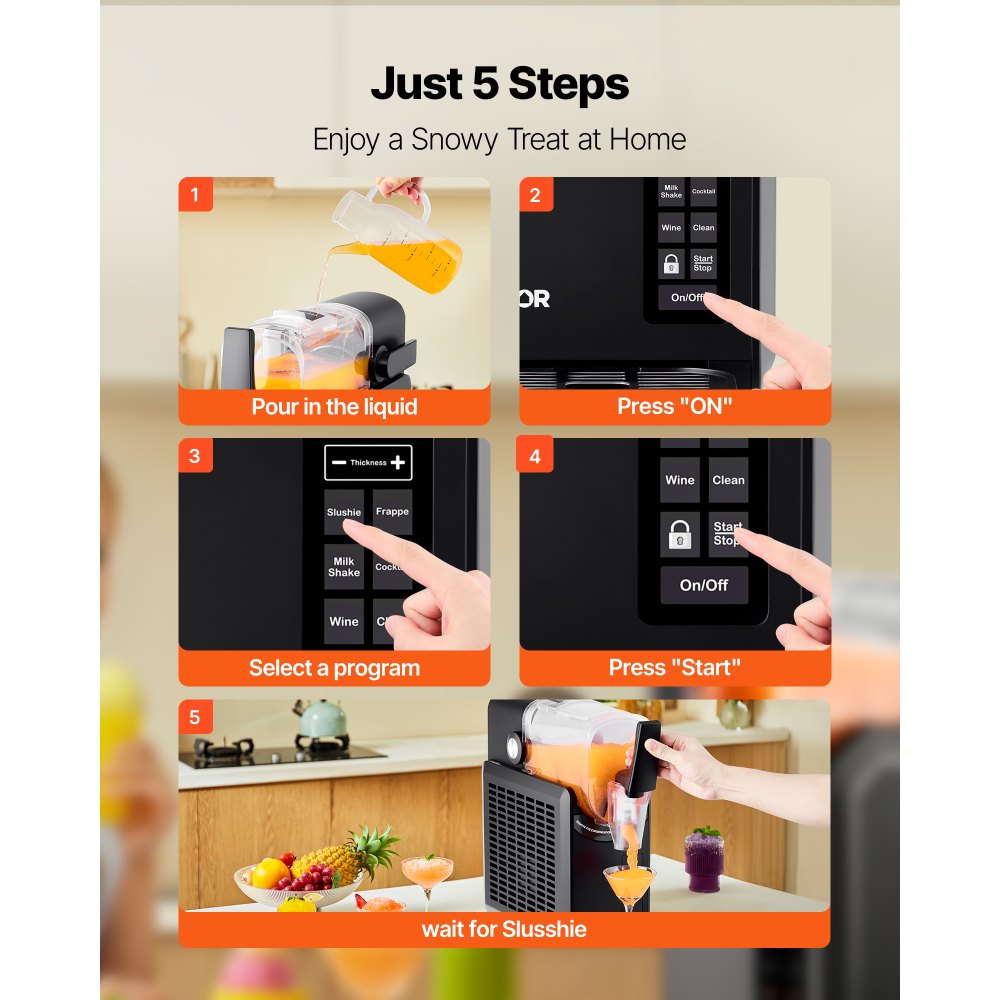Maszyna do lodu lodowego VEVOR, pojemność 2,6 l, urządzenie do produkcji mrożonych napojów z 5 programami, samoczyszcząca maszyna do margarity, mrożone margarity, frappé, koktajle mleczne