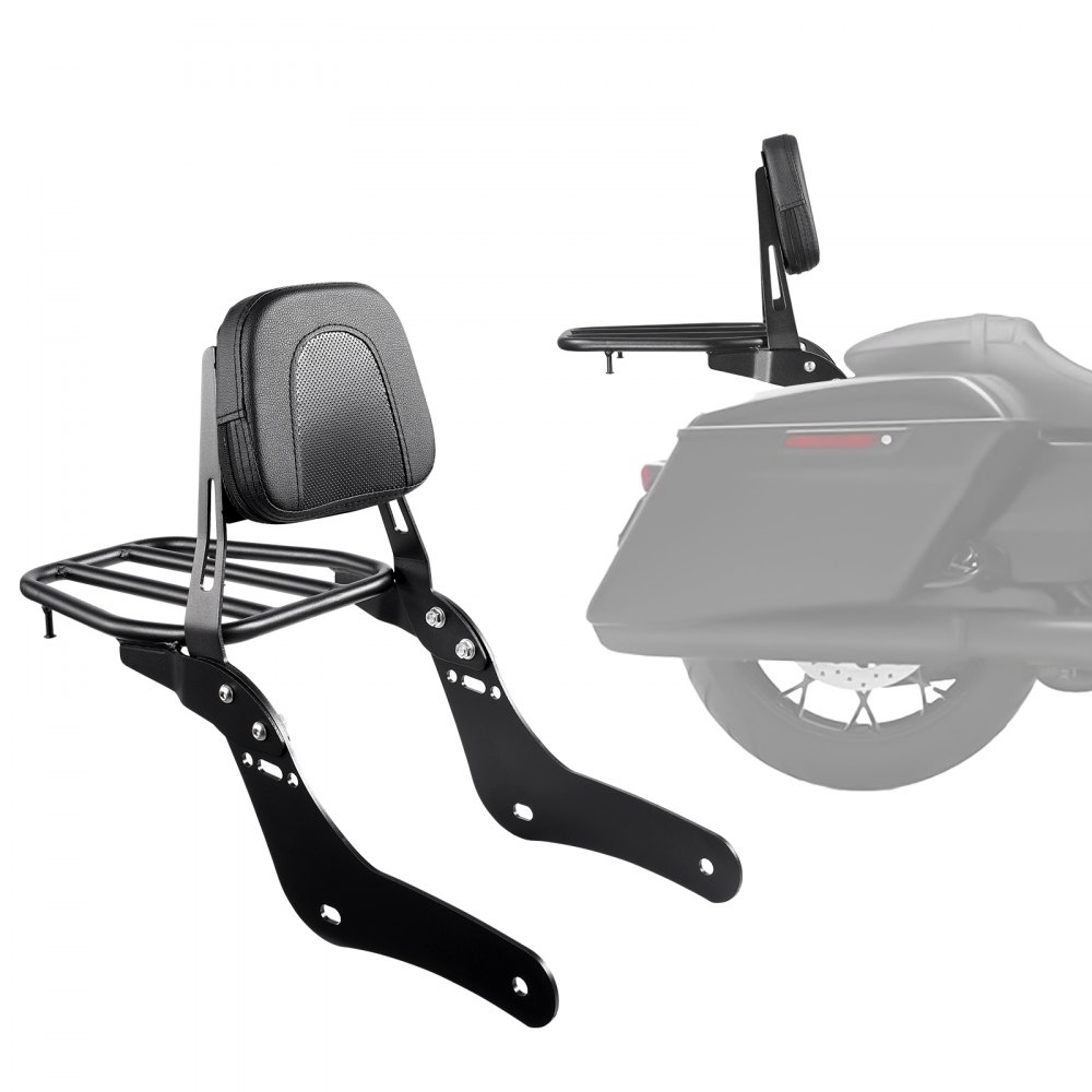 Oparcie pasażera VEVOR z regulowanym oparciem, kompatybilne z motocyklem Honda Rebel CMX 1100 2021-2022, o wysokości 445 mm, z metalową ramą, skórzaną podkładką oparcia i bagażnikiem, czarne