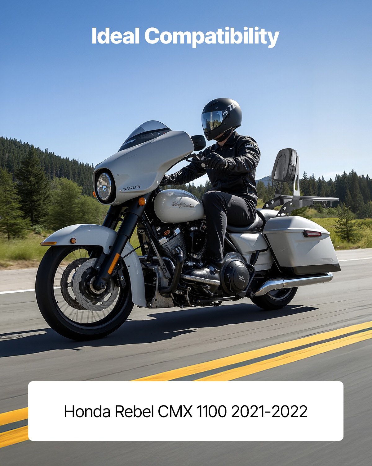 Oparcie pasażera VEVOR z regulowanym oparciem, kompatybilne z motocyklem Honda Rebel CMX 1100 2021-2022, o wysokości 445 mm, z metalową ramą, skórzaną podkładką oparcia i bagażnikiem, czarne