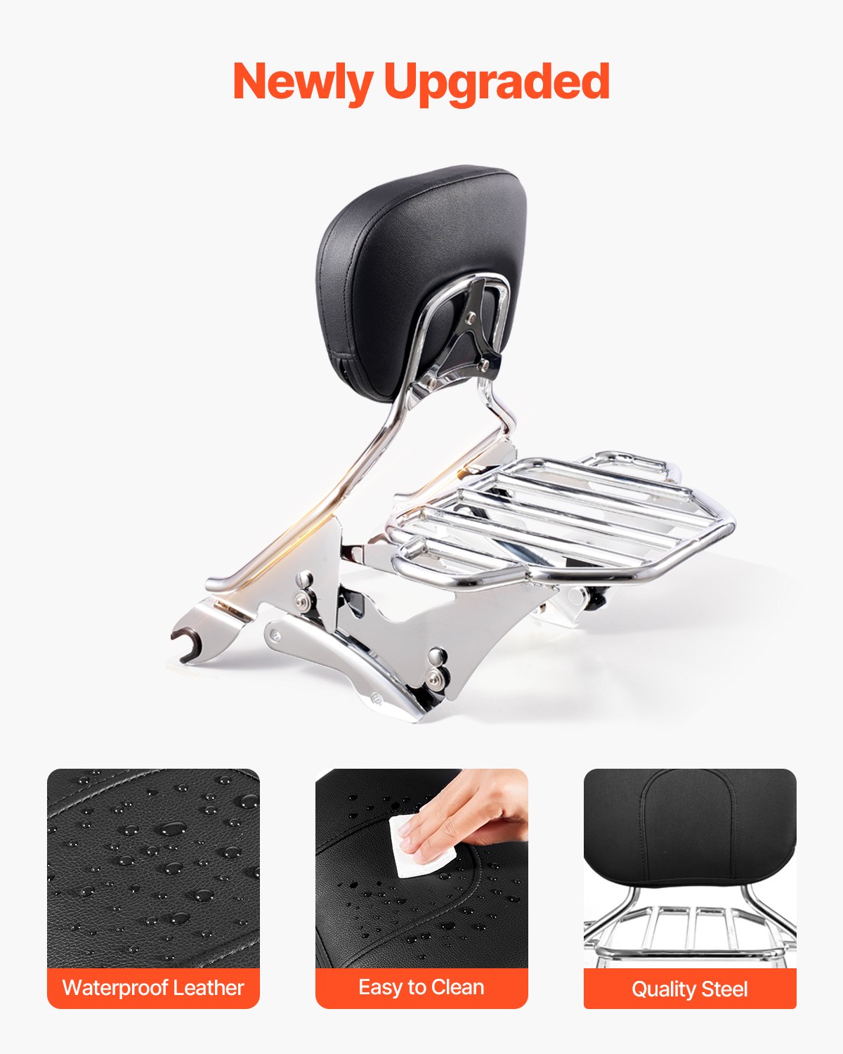 Oparcie dla pasażera motocykla VEVOR Sissy Bar z bagażnikiem, kompatybilne z modelami Harley-Davidson Touring Street Glide Road Glide Road King, 40 cm (wys.) Odpinane oparcie dla pasażera motocykla