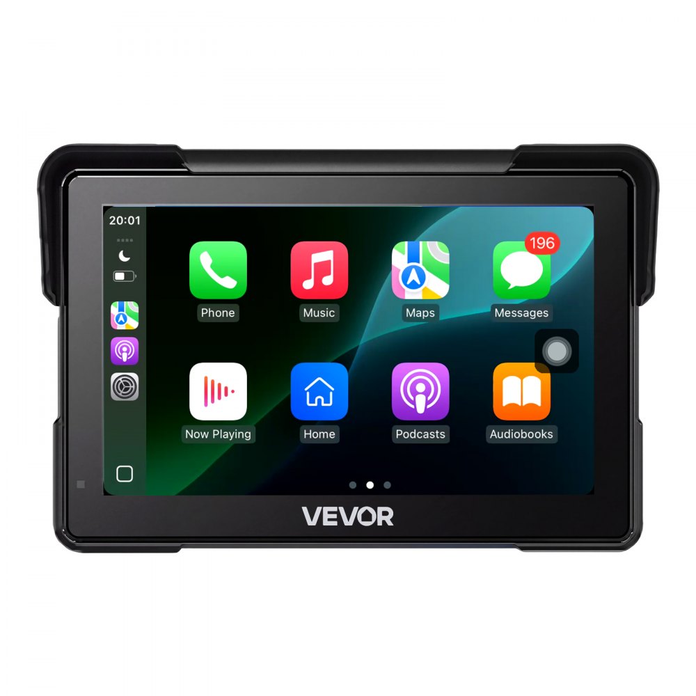 System nawigacyjny VEVOR dla motocykli z 7-calowym wyświetlaczem i obsługą Apple CarPlay i Android Auto w kolorze czarnym, do motocykli drogowych, cruiserów, motocykli turystycznych i quadów, z podwójnym Bluetooth, wodoodpornością IP67 i uchwytem montażowym w zestawie