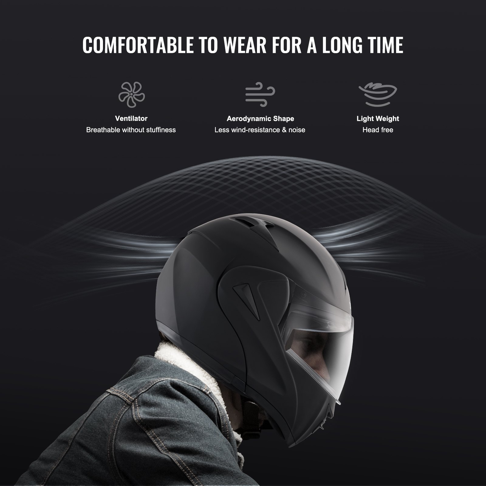 Kask motocyklowy VEVOR bez maski, rozmiar kasku 59-60 cm, ABS, z komunikacją Bluetooth i wymiennymi soczewkami, rozmiar L, wygodny kask motocrossowy z homologacją DOT, dla młodzieży i dorosłych