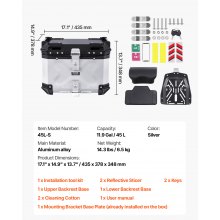Kufer górny kufra motocyklowego VEVOR uniwersalna torba motocyklowa 45L kufer górny aluminiowy