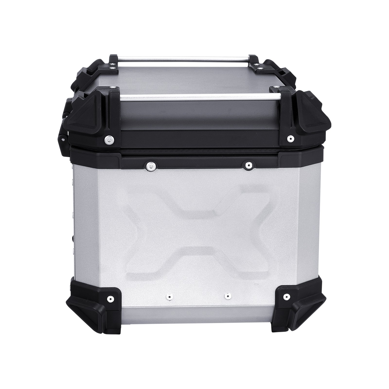 VEVOR Kufer motocyklowy 45L ze stopu aluminium, tylny kufer ze skórzaną wyściółką, wyjmowany kufer motocyklowy z zamkiem i tylną podkładką, pokrowiec na kask (435 x 378 x 348 mm), srebrny