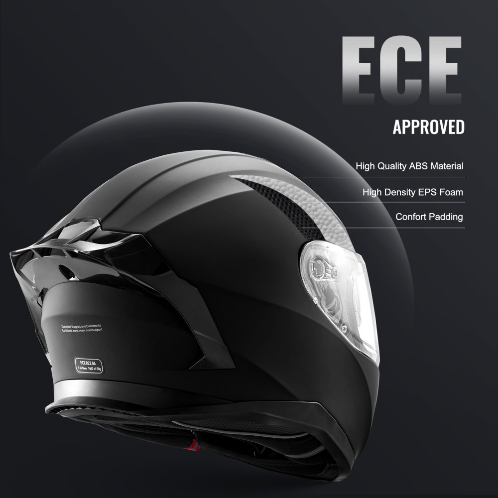 Kask motocyklowy VEVOR, kask integralny, Smart Street ABS i kask o wysokiej gęstości z gniazdem Bluetooth i wymiennymi soczewkami, wygodny kask motocrossowy z certyfikatem DOT, odpowiedni dla młodzieży i dorosłych
