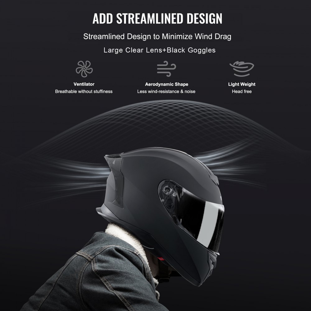Kask motocyklowy VEVOR, kask integralny, Smart Street ABS i kask o wysokiej gęstości z gniazdem Bluetooth i wymiennymi soczewkami, wygodny kask motocrossowy z certyfikatem DOT, odpowiedni dla młodzieży i dorosłych
