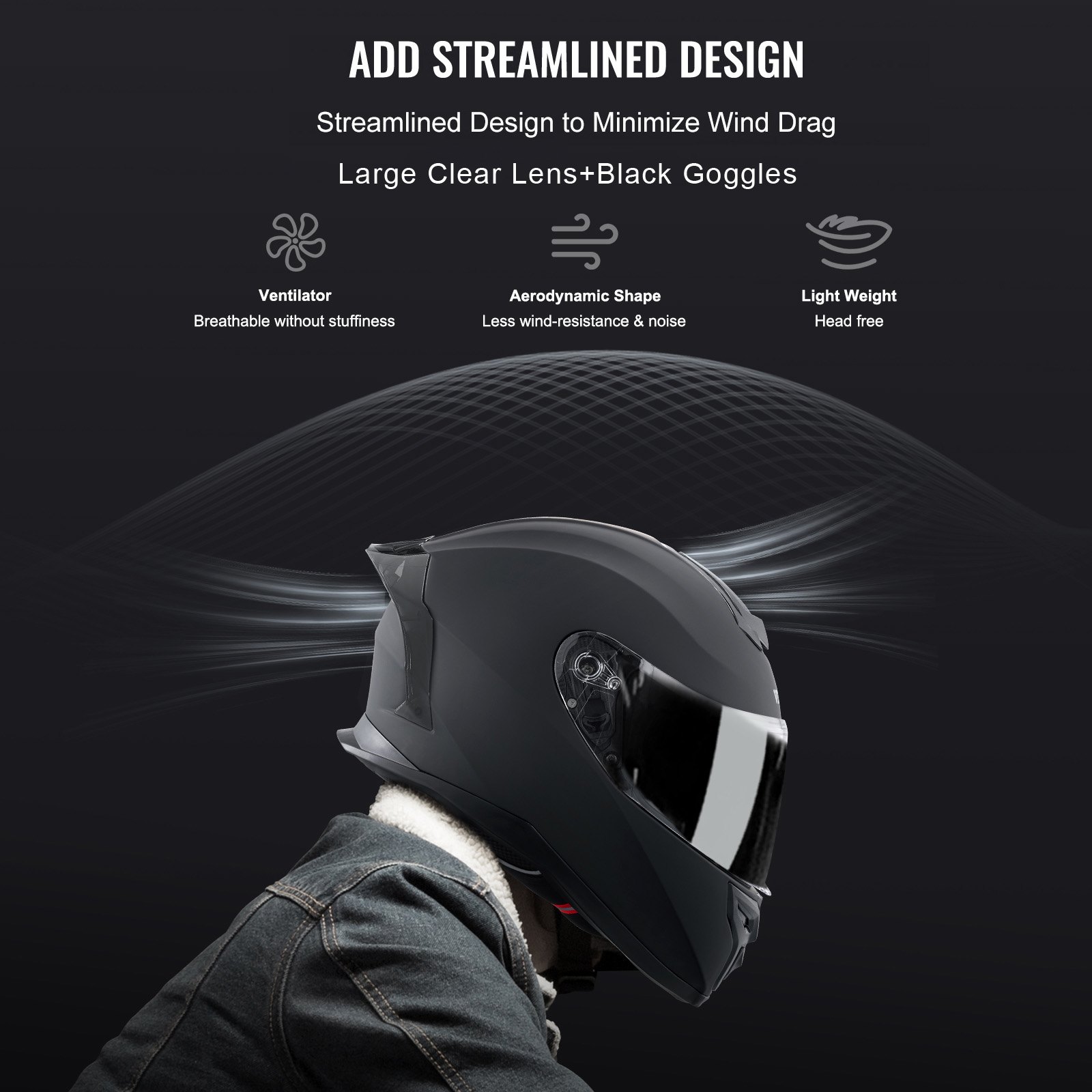 Kask motocyklowy VEVOR Kask motocrossowy Kask integralny Rozmiar XL, Kask ABS z gniazdem Bluetooth i wymiennymi soczewkami, Zatwierdzony przez DOT, wygodny kask motocrossowy, dla młodzieży i dorosłych, Czarny