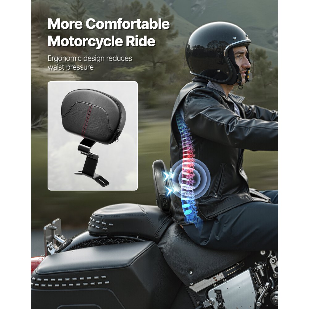 Oparcie kierowcy VEVOR z barem Sissy Bar do motocykli Harley-Davidson Touring Street Glide Road Glide Road King, 31 cm, wysokie, odpinane, czarne