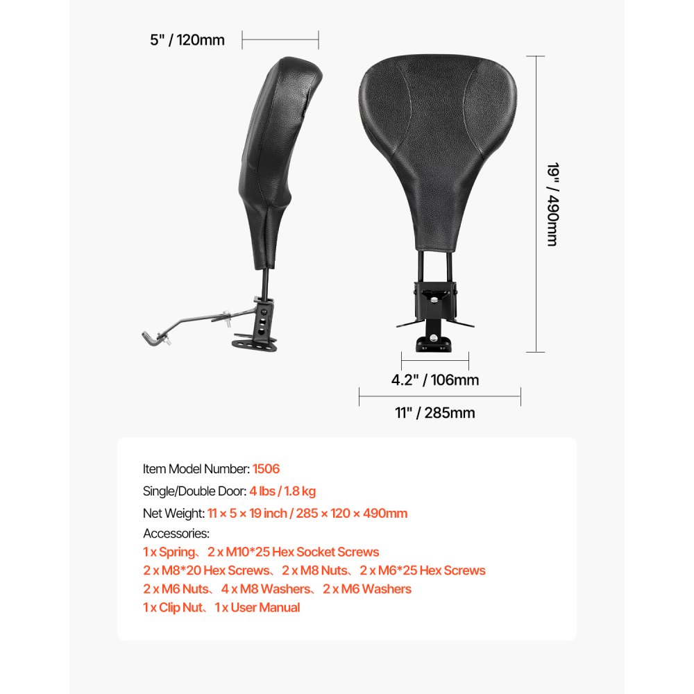 Oparcie motocyklowe Sissy Bar VEVOR kompatybilne z modelami Harley Touring 2009-2024 z jednoczęściowym siedziskiem z otworami, Street Glide Road Glide Road King, regulowanym na wysokość i zdejmowanym oparciem kierowcy
