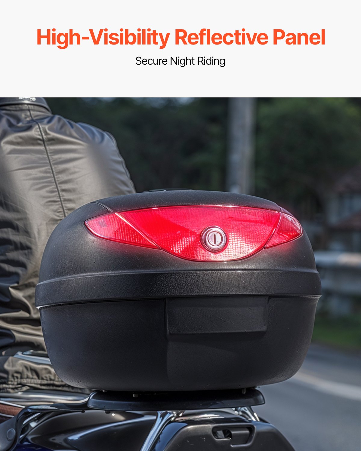 VEVOR Kufer motocyklowy 24L z tyłu wykonany z materiału PP z panelem odblaskowym, wodoodporny i wyjmowany kufer motocyklowy z podstawą z wieloma otworami na kask (408 x 390 x 285 mm)