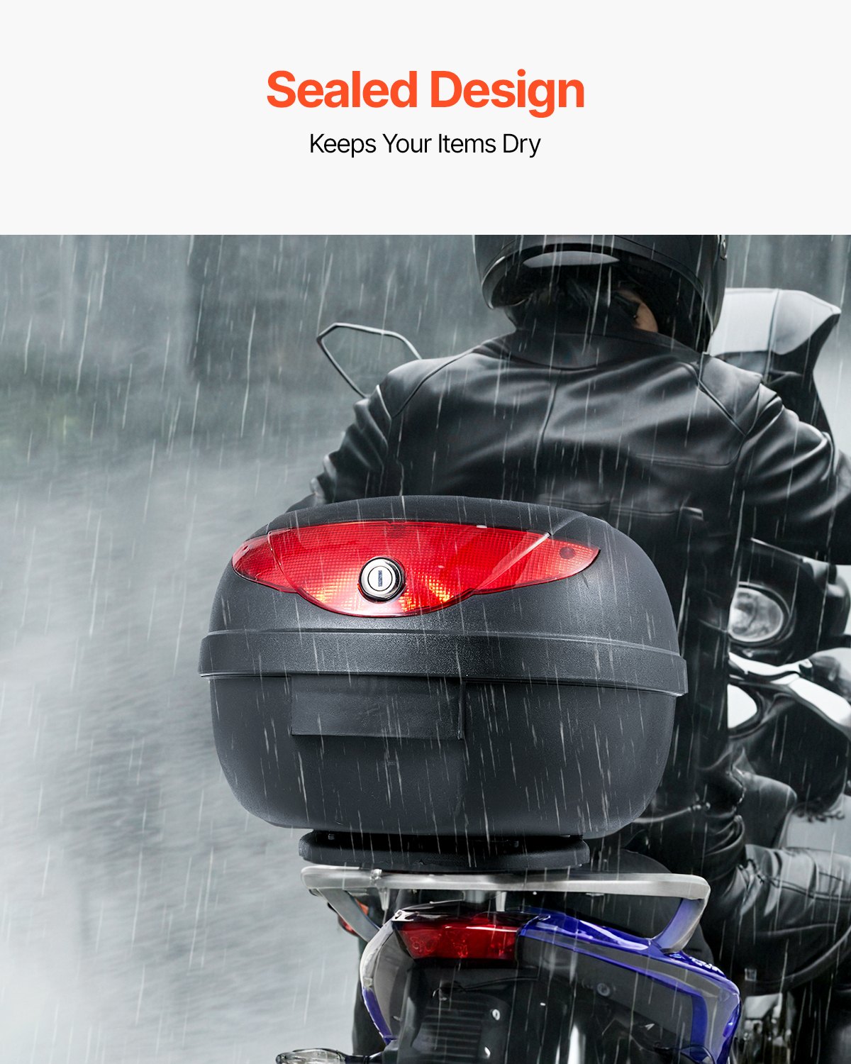 VEVOR Kufer motocyklowy 24L z tyłu wykonany z materiału PP z panelem odblaskowym, wodoodporny i wyjmowany kufer motocyklowy z podstawą z wieloma otworami na kask (408 x 390 x 285 mm)