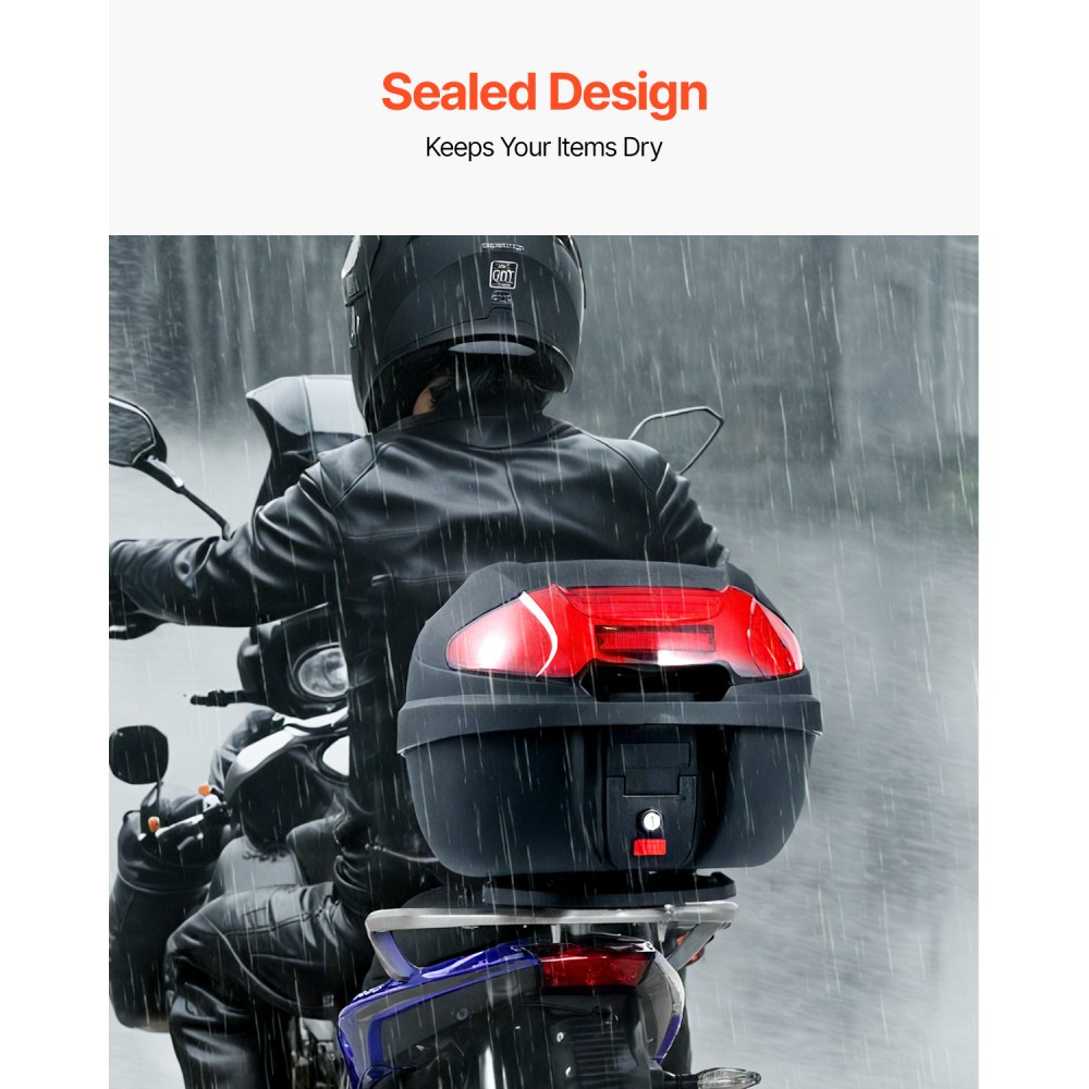 VEVOR Kufer motocyklowy górny 38L wykonany z materiału PP z panelem odblaskowym, wodoodporny i wyjmowany kufer motocyklowy górny z podstawą z wieloma otworami na kask (415 x 395 x 305 mm)