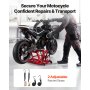 Podnośnik hydrauliczny do motocykli VEVOR, do 680 kg, regulowana wysokość 115–385 mm, platforma podnosząca z 4 kołami i sterowaniem nożnym, idealny do quadów, motocykli terenowych i motocykli ulicznych, kolor czerwony