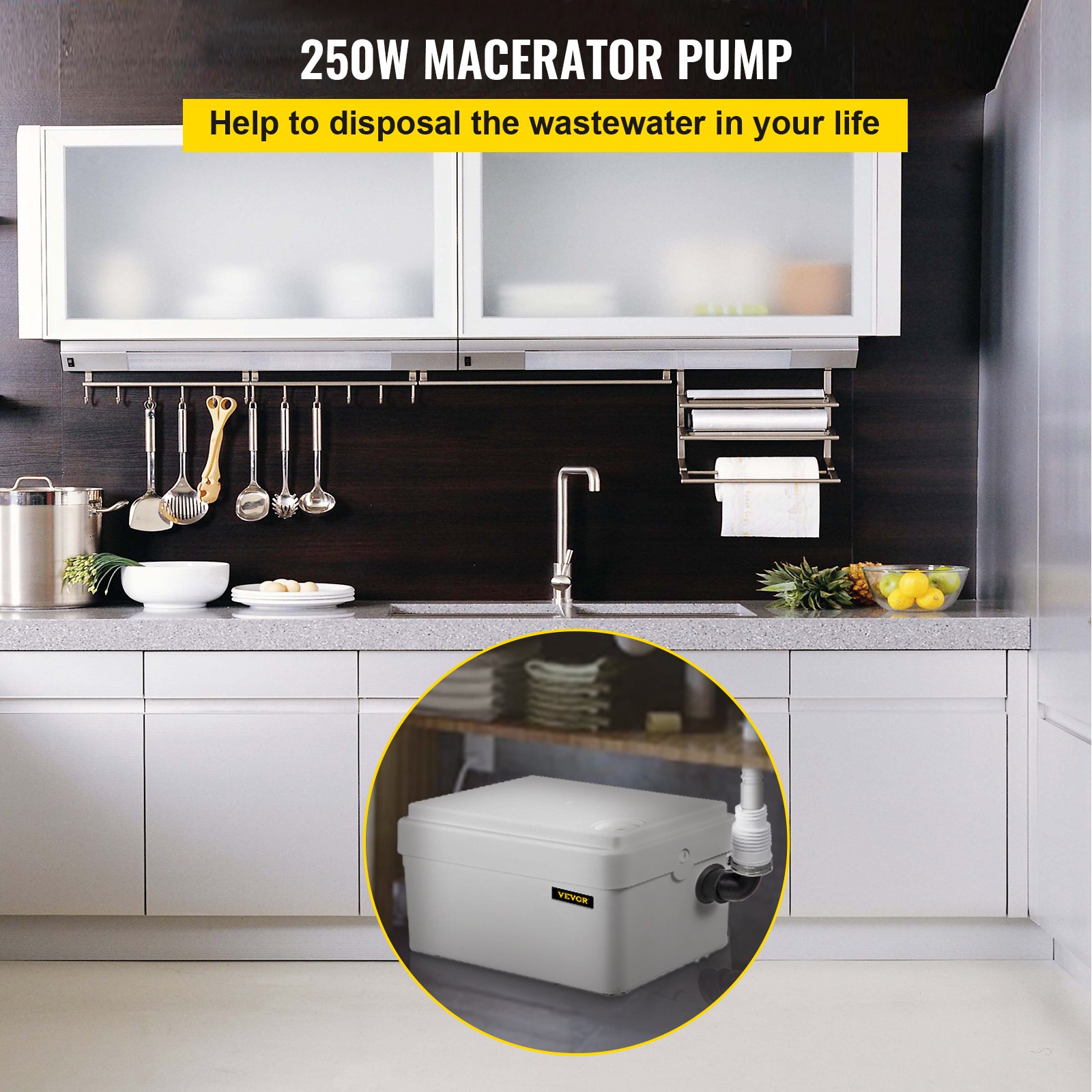 VEVOR pompownia pompa ściekowa pompa ściekowa 250 W 2 wloty 3300 obr./min 80 l/min