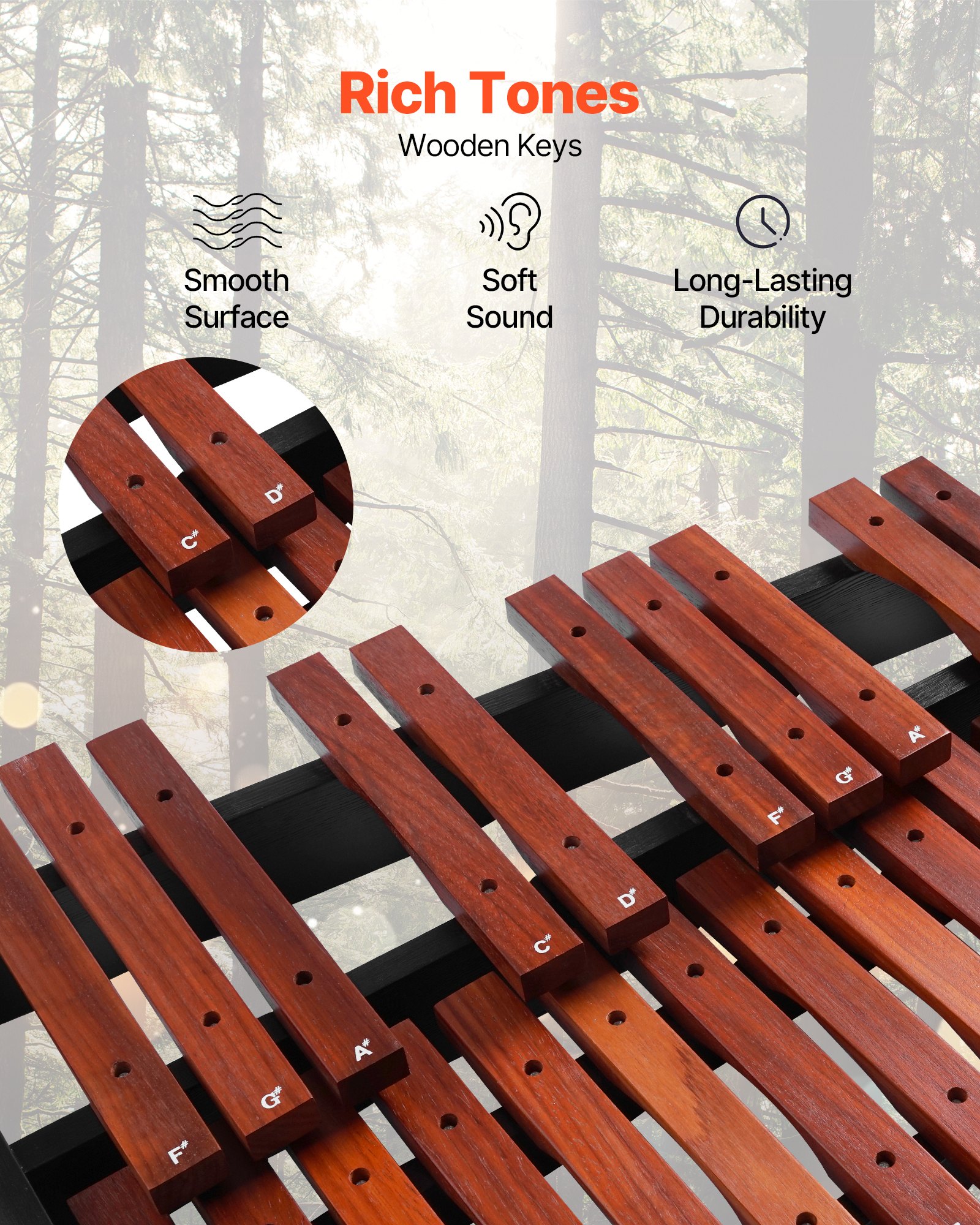 VEVOR Glockenspiel, 32 nuty, profesjonalny drewniany instrument perkusyjny z ksylofonem, ze stojakiem ze stali węglowej o regulowanej wysokości, 4 pałeczki, torba transportowa, zestaw instrumentów muzycznych dla początkujących