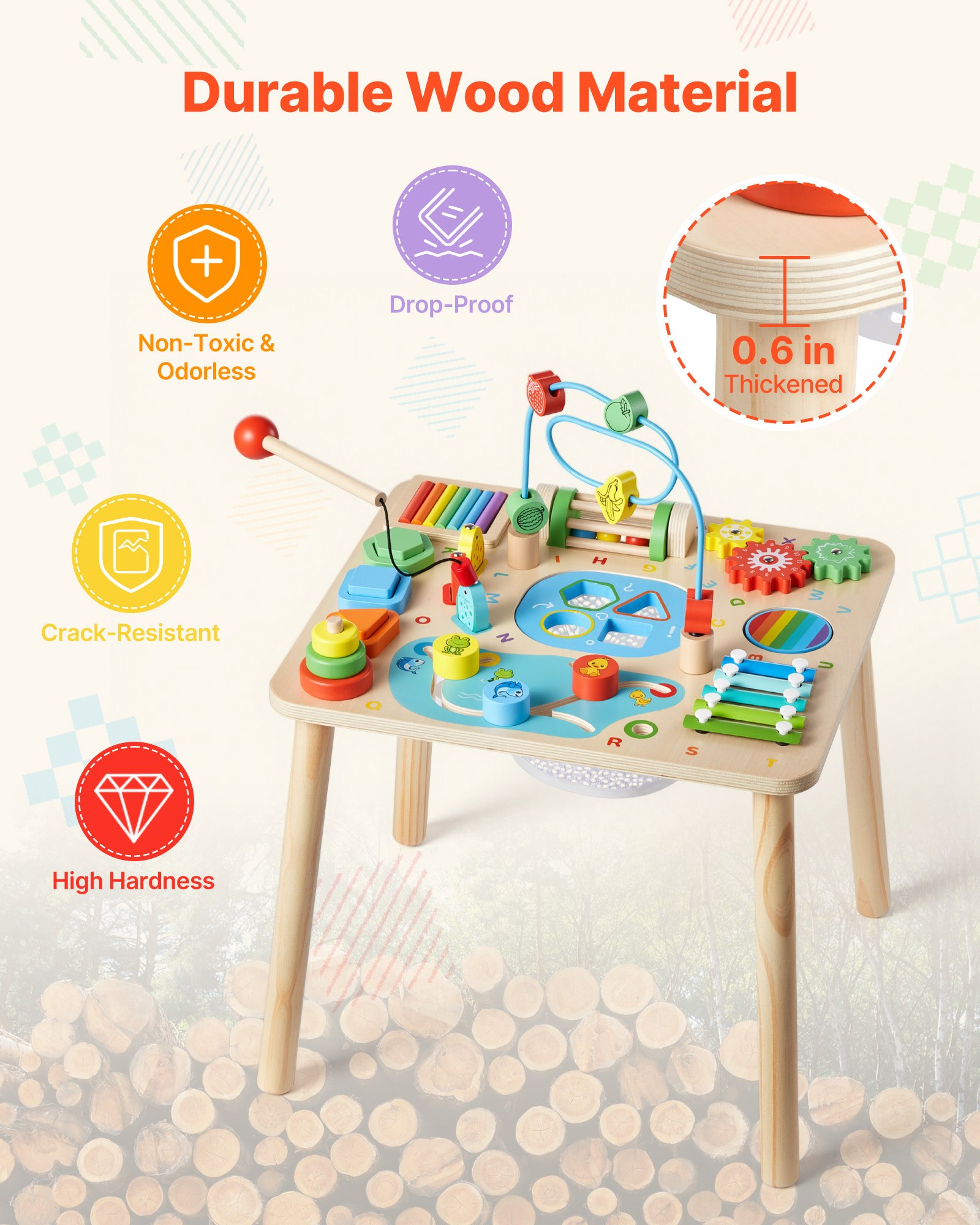 VEVOR Drewniany stół do zabawy, zabawka Montessori, stół do nauki 13 w 1, stół do zabawy dla dzieci od 6 miesięcy, idealny prezent na urodziny, Boże Narodzenie lub Dzień Dziecka, 6-36 miesięcy
