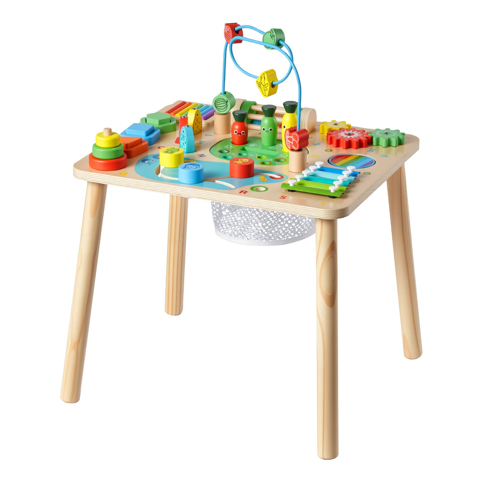 VEVOR Drewniany stół do zabawy, zabawka Montessori, stół do nauki 13 w 1, stół do zabawy dla dzieci od 6 miesięcy, idealny prezent na urodziny, Boże Narodzenie lub Dzień Dziecka, 6-36 miesięcy