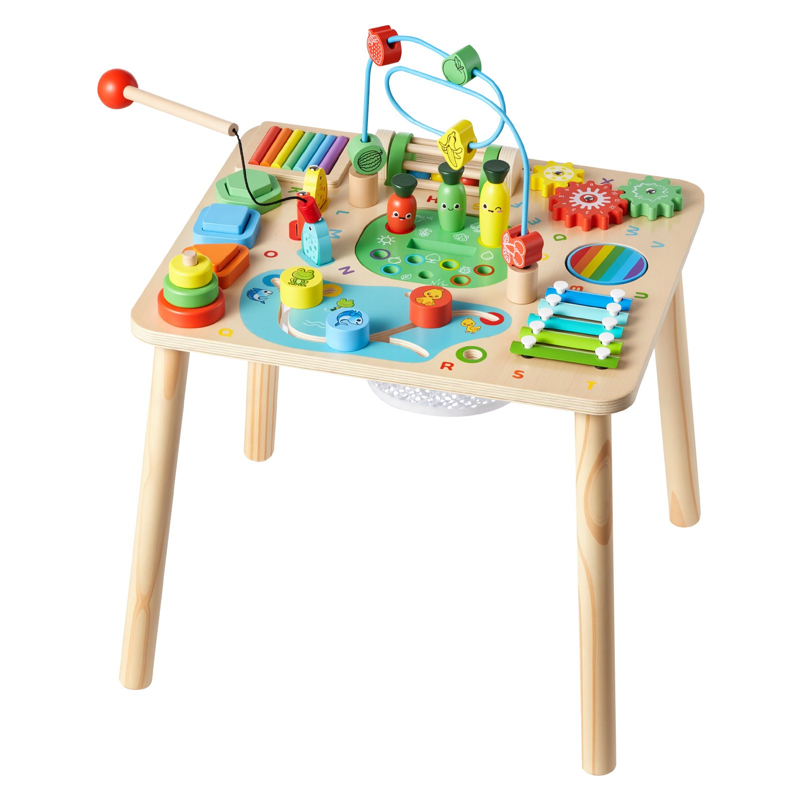 VEVOR Drewniany stół do zabawy, zabawka Montessori, stół do nauki 13 w 1, stół do zabawy dla dzieci od 6 miesięcy, idealny prezent na urodziny, Boże Narodzenie lub Dzień Dziecka, 6-36 miesięcy