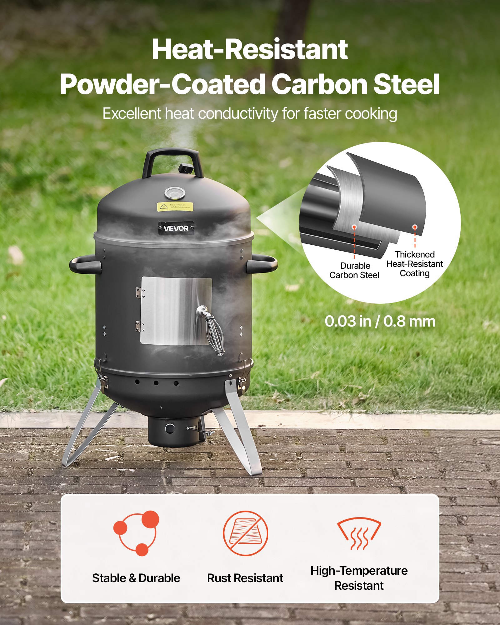 Wędzarnia VEVOR Smoker Barrel, pionowy grill węglowy o średnicy 40 cm, powlekany stalowy grill z 2 rusztami, termometrem, otworami wentylacyjnymi i wyjmowaną popielniczką, wędzarnia BBQ na imprezy grillowe