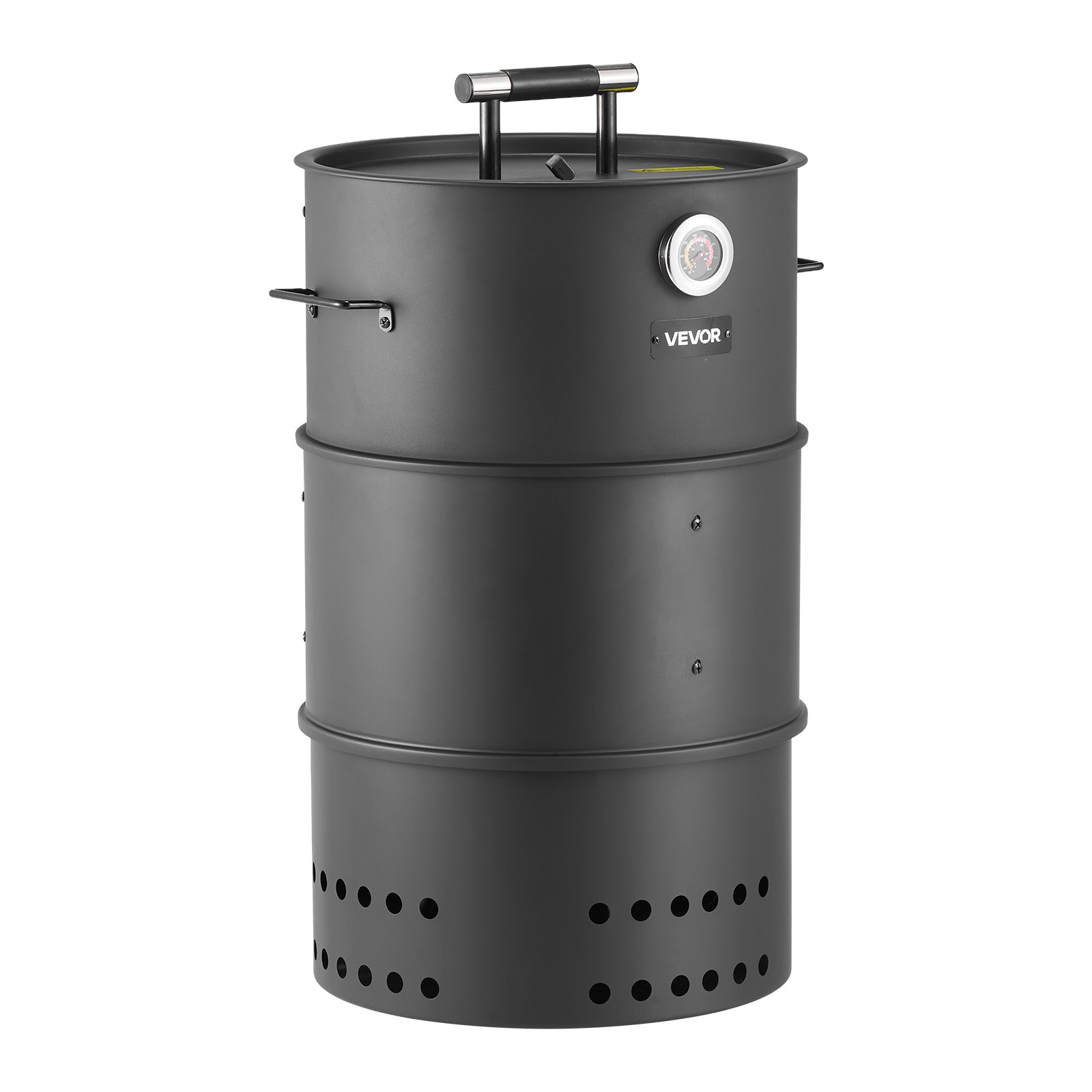 Wędzarnia VEVOR, 470 mm, grill węglowy, wędzarnia BBQ, beczka z powlekanej stali z 2 rusztami, 1 drążkiem do zawieszania, 6 haczykami i termometrem, idealna na imprezy, do ogrodu i na taras