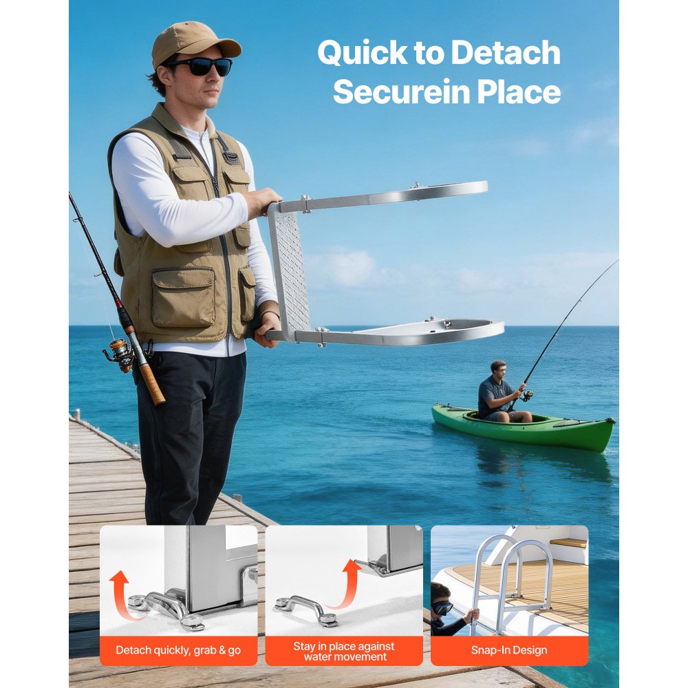 VEVOR Removable Dock Ladder, 3 Steps, Aluminum Alloy Pontoon Boat Swim Ladder, with Non-Slip Wide PP Steps, 227 kg Weight Capacity, Quick Release Design, for Lake Swimming, Pool, Marine Boarding